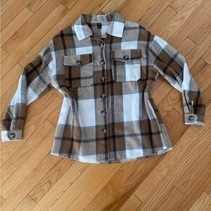 SHIEN Plaid Button-Front Shacket/shirt in Brown and Cream -Size Small